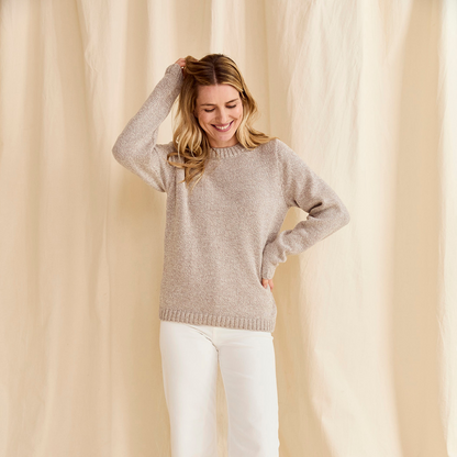 Ladies Aran Supersoft Crewneck Oatmeal Jumper