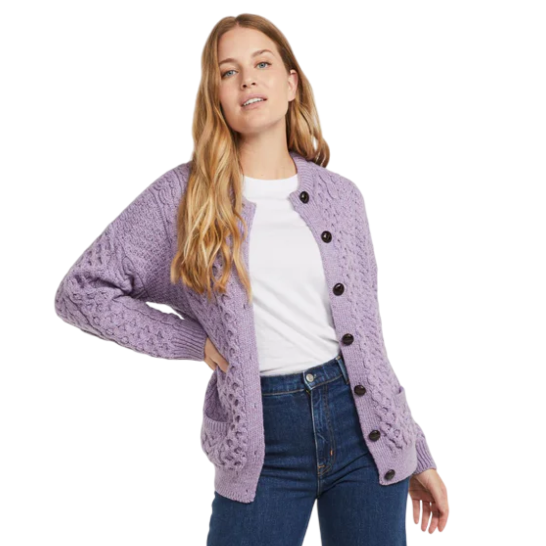 Ladies Aran Lumber Lilac Cardigan
