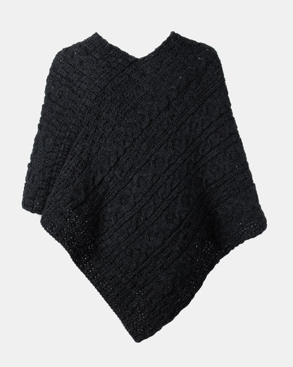 Ladies Aran Poncho With Button Detail Charcoal