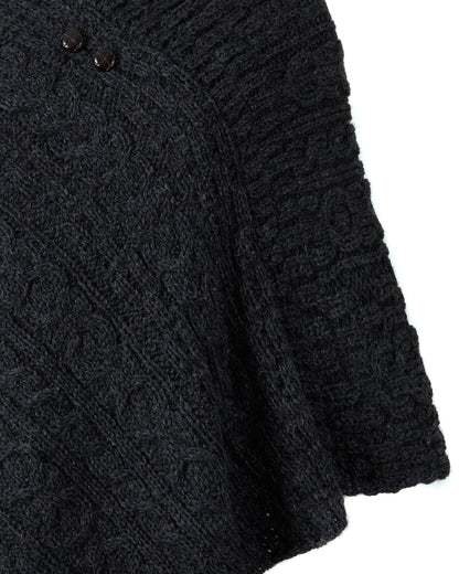 Ladies Aran Poncho With Button Detail Charcoal