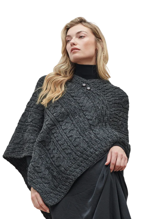 Ladies Aran Knit Charcoal Poncho