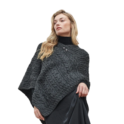 Ladies Aran Knit Charcoal Poncho
