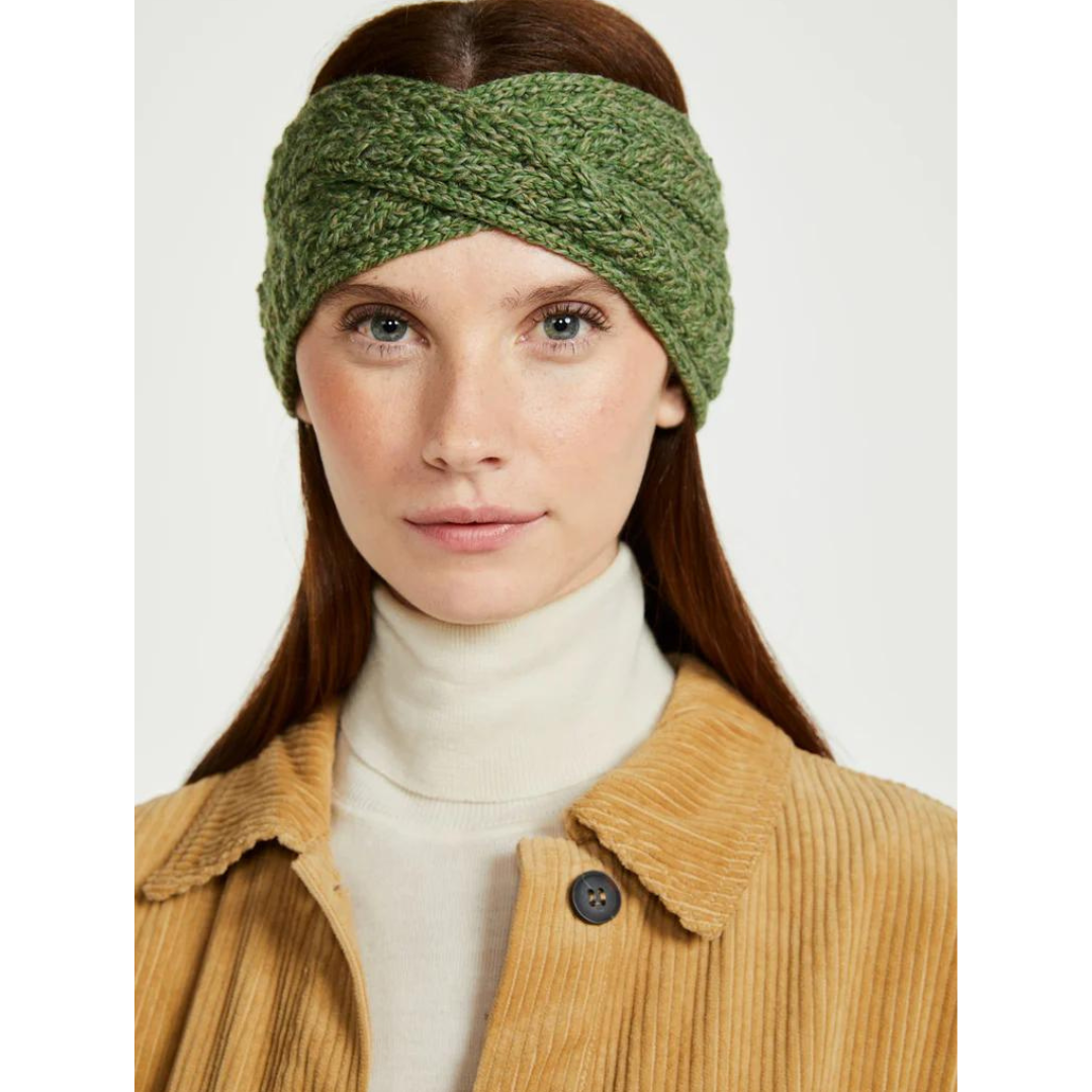 Ladies Super Soft Merino Wool Green Crossover Headband 