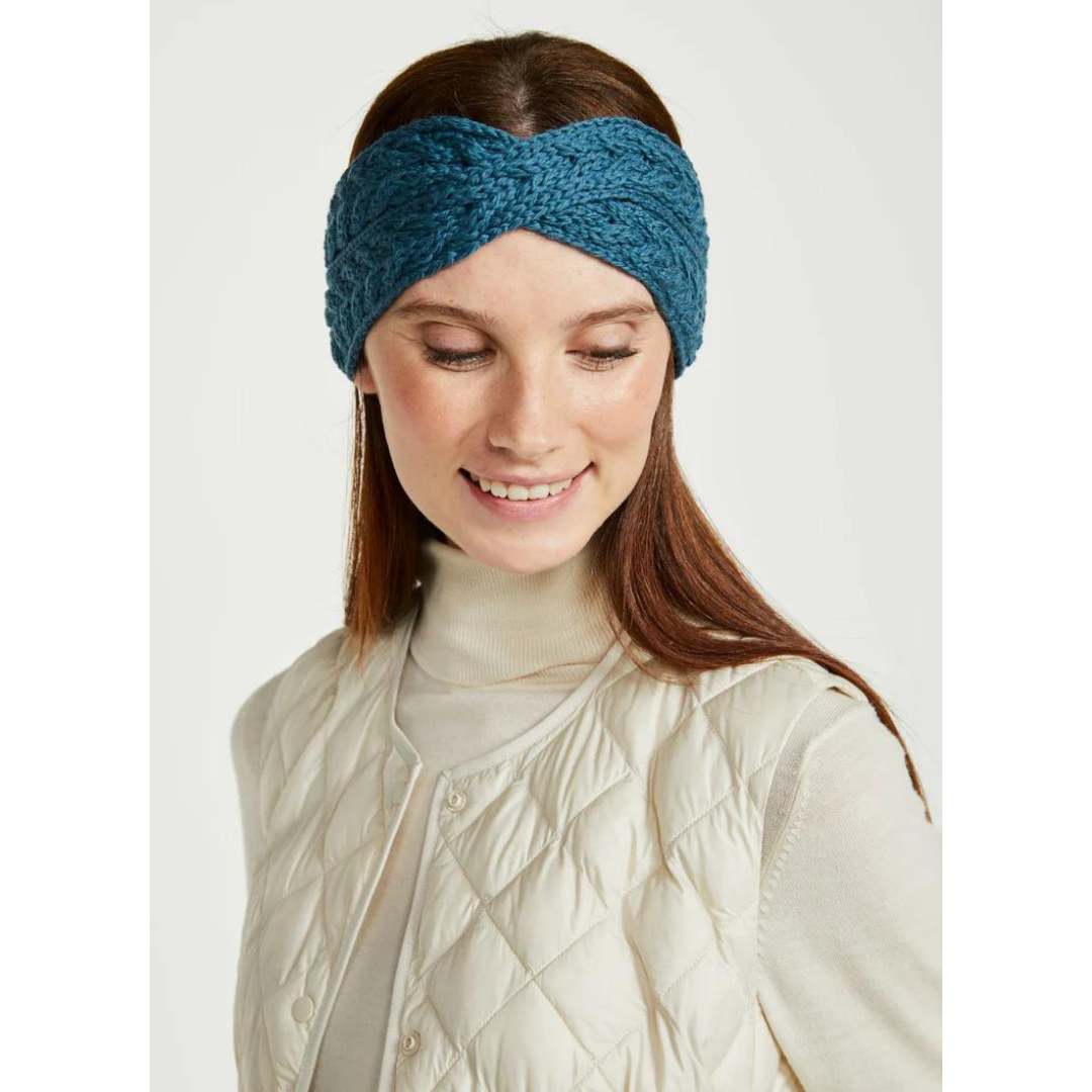 Ladies Super Soft Merino Wool Teal Crossover Headband 