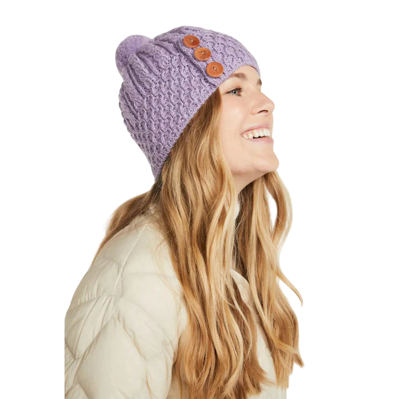 Ladies Aran Bauble Lilac Hat
