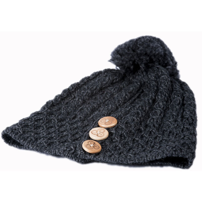 Ladies Aran Bauble Grey Hat