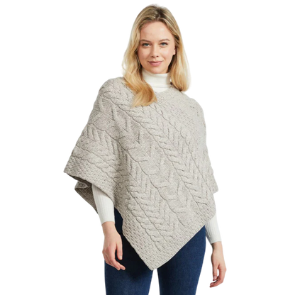 Ladies Aran Triangular Oatmeal Poncho
