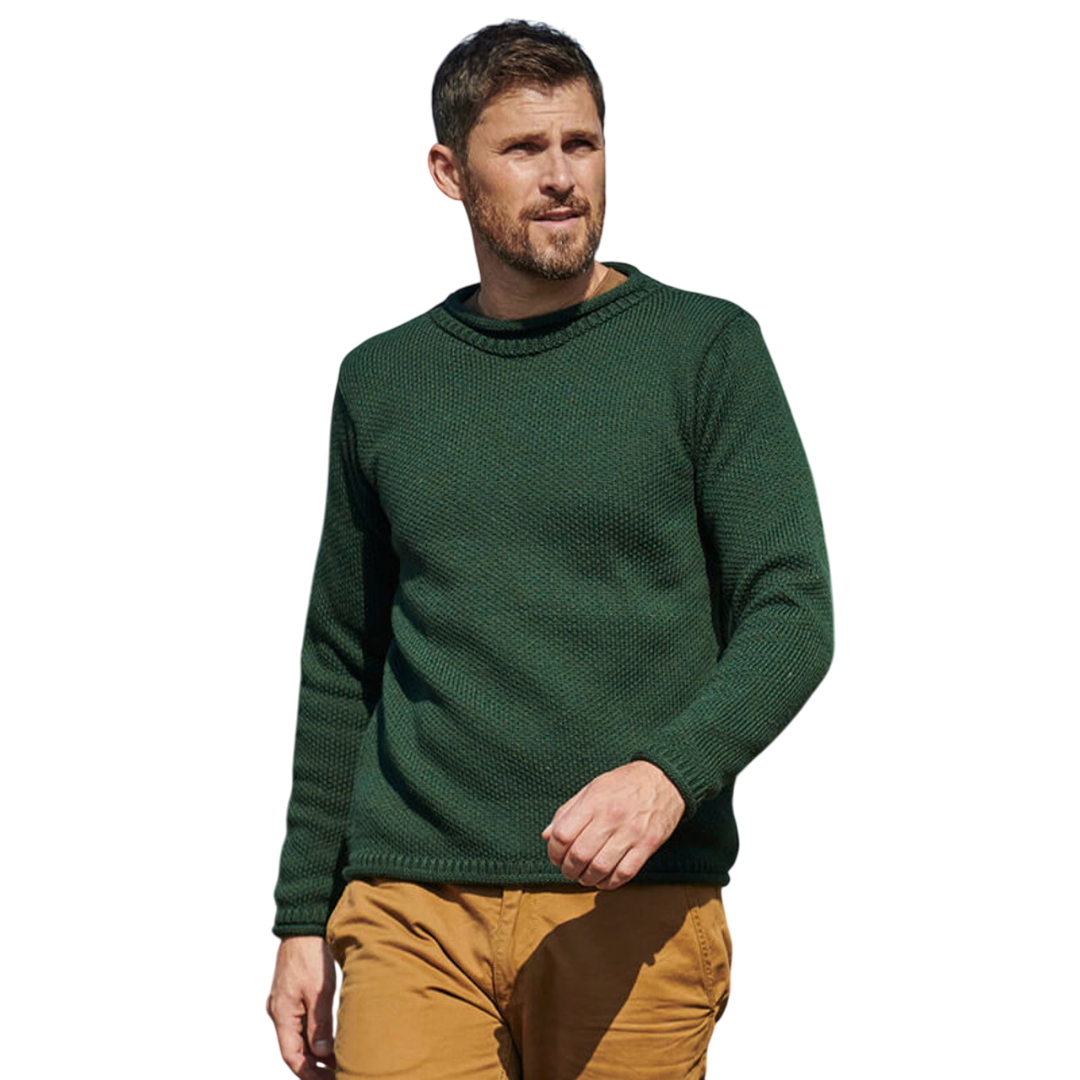 Men's Merino Wool Roll Neck Green Jumper