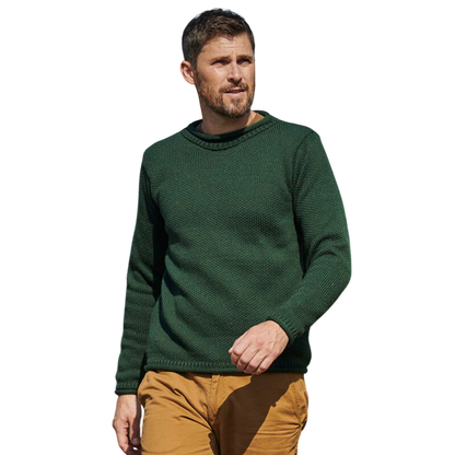 Men's Merino Wool Roll Neck Green Jumper