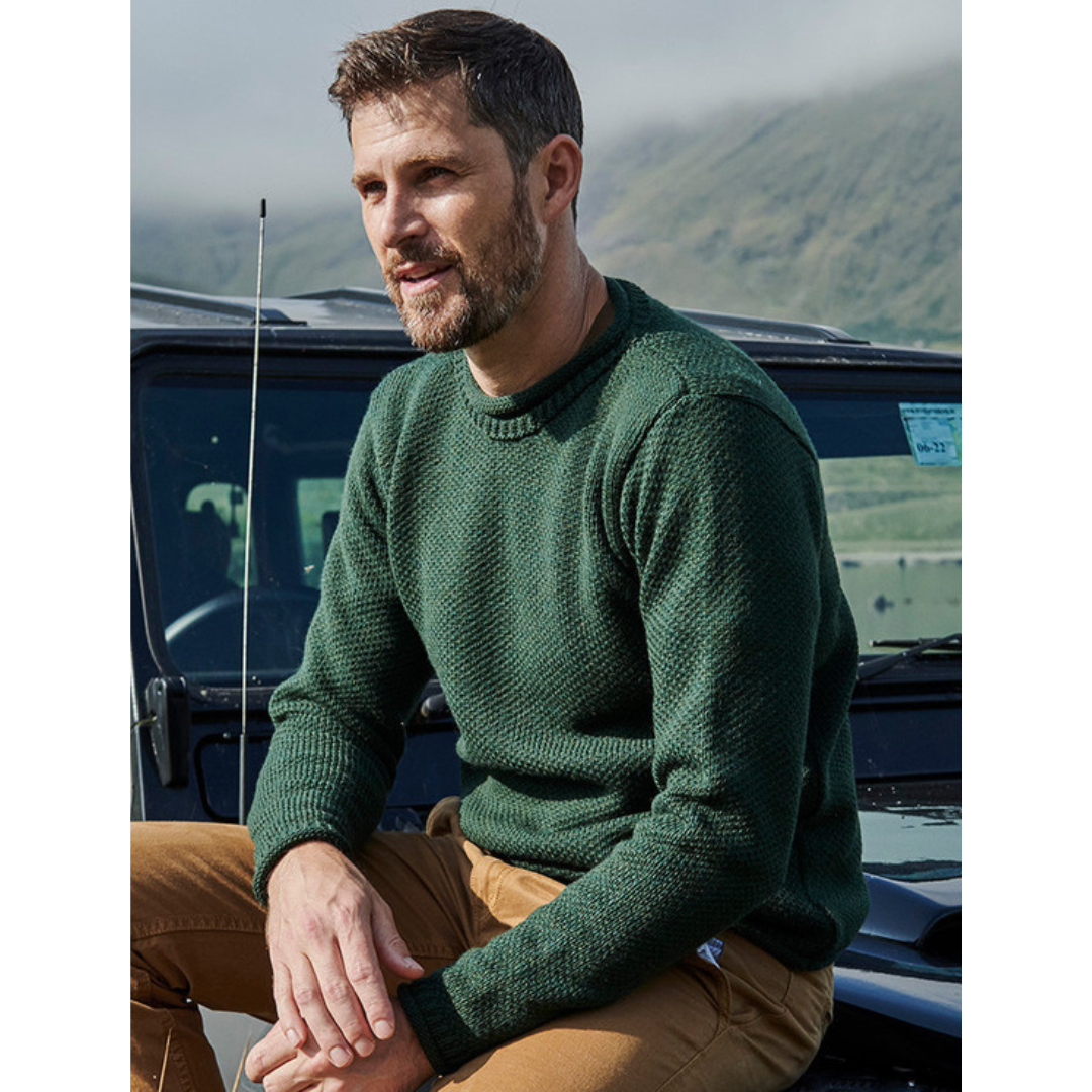 Men's Merino Wool Roll Neck Green Jumper 