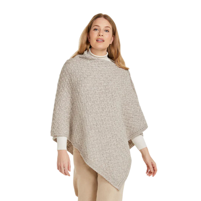 Ladies Aran Super Soft Merino Oatmeal Poncho