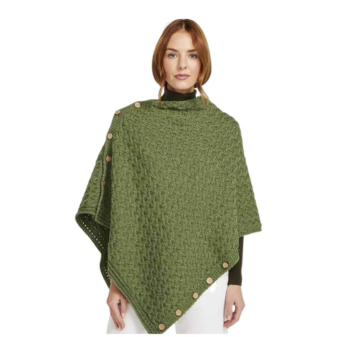 Ladies Aran Super Soft Merino Green Poncho
