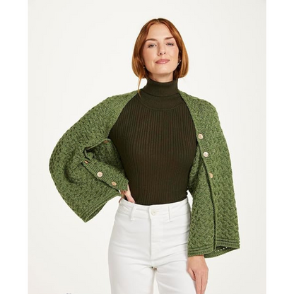Ladies Aran Super Soft Merino Green Poncho