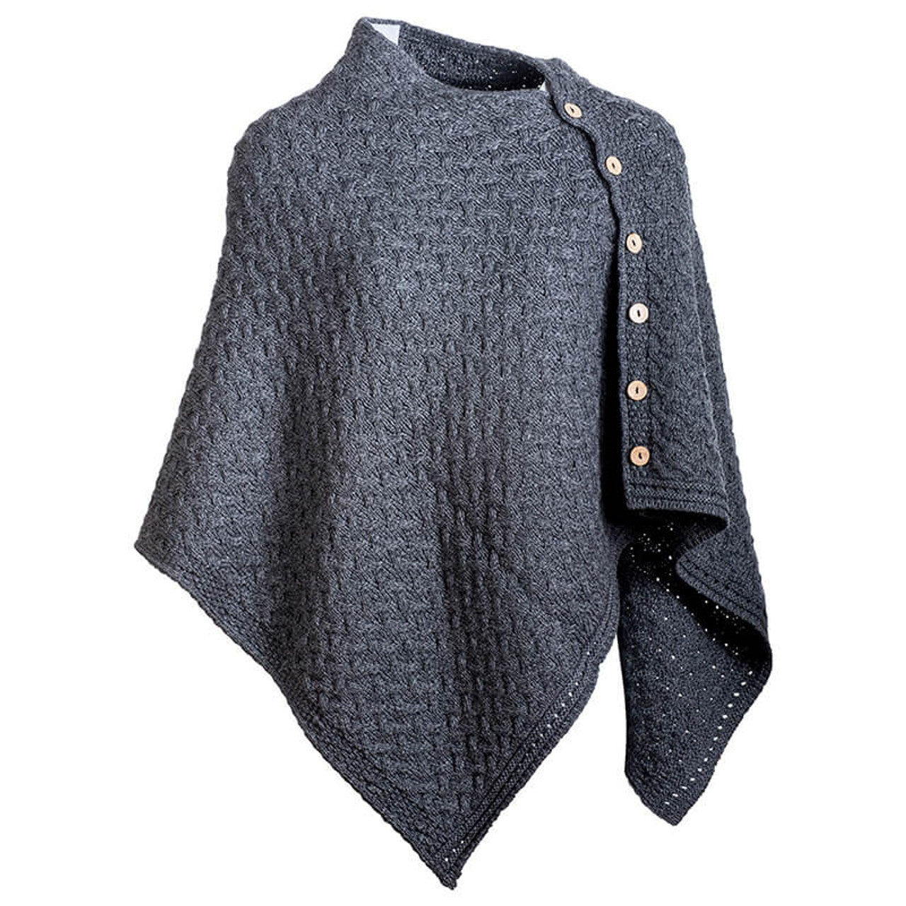 Ladies Aran Buttoned 3 Ways Charcoal Poncho