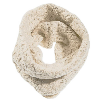 Unisex Merino Wool Infinity Cabled Natural Snood