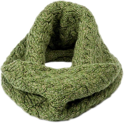 Merino Wool Infinity Cabled Green Scarf Green