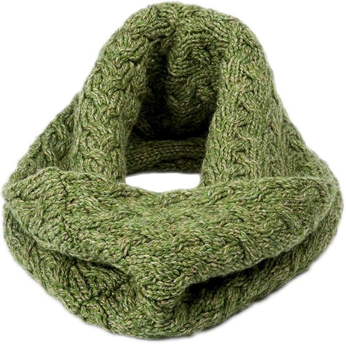 Merino Wool Infinity Cabled Green Scarf Green 