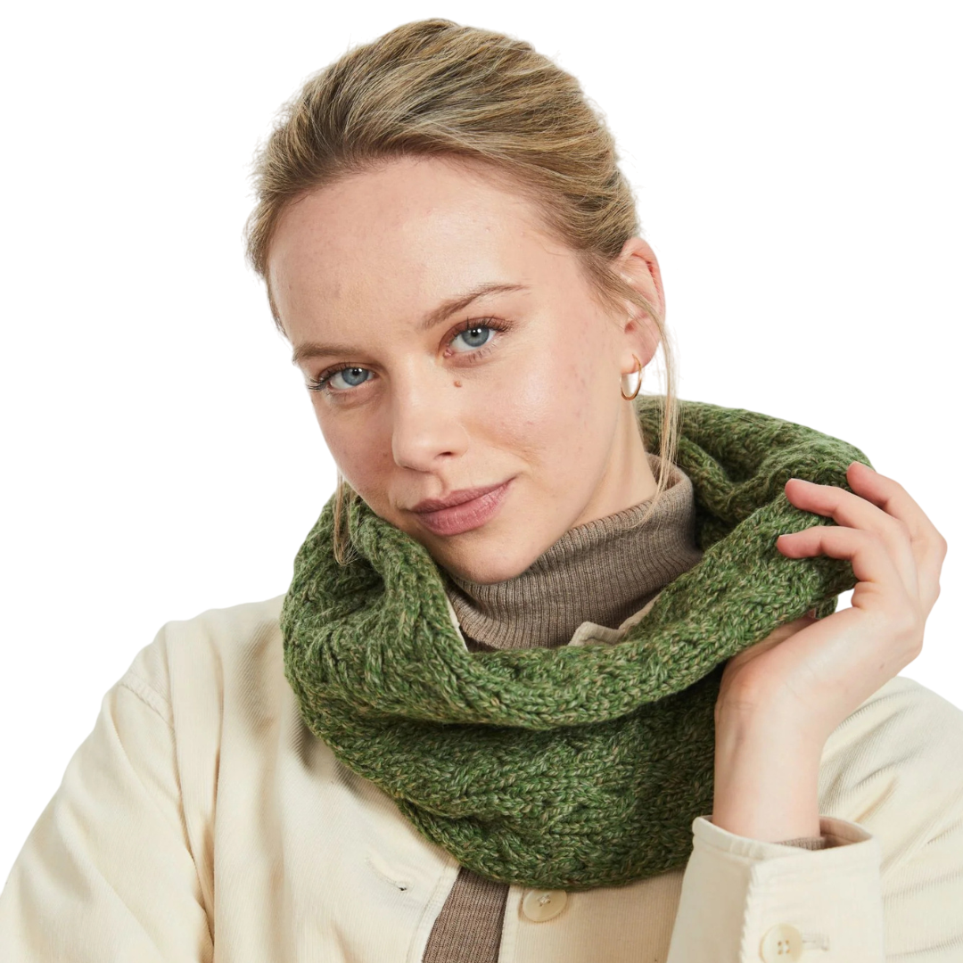 Merino Wool Infinity Cabled Green Scarf Green