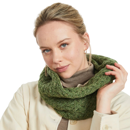 Merino Wool Infinity Cabled Green Scarf Green