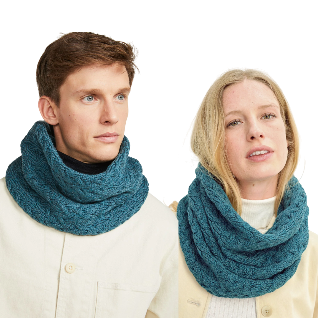 Unisex Merino Wool Infinity Cabled  Sea Blue Snood