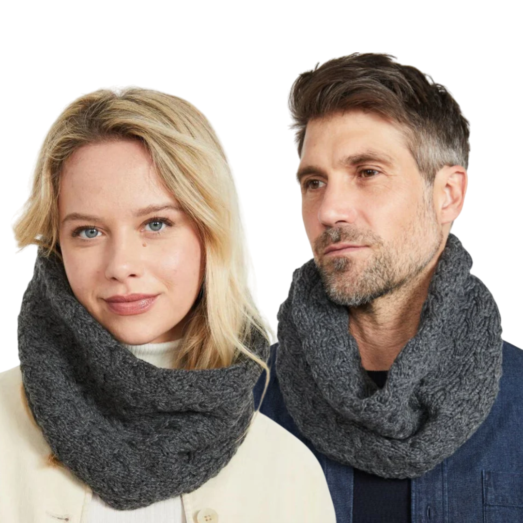 Unisex Merino Wool Infinity Cabled Charcoal Scarf
