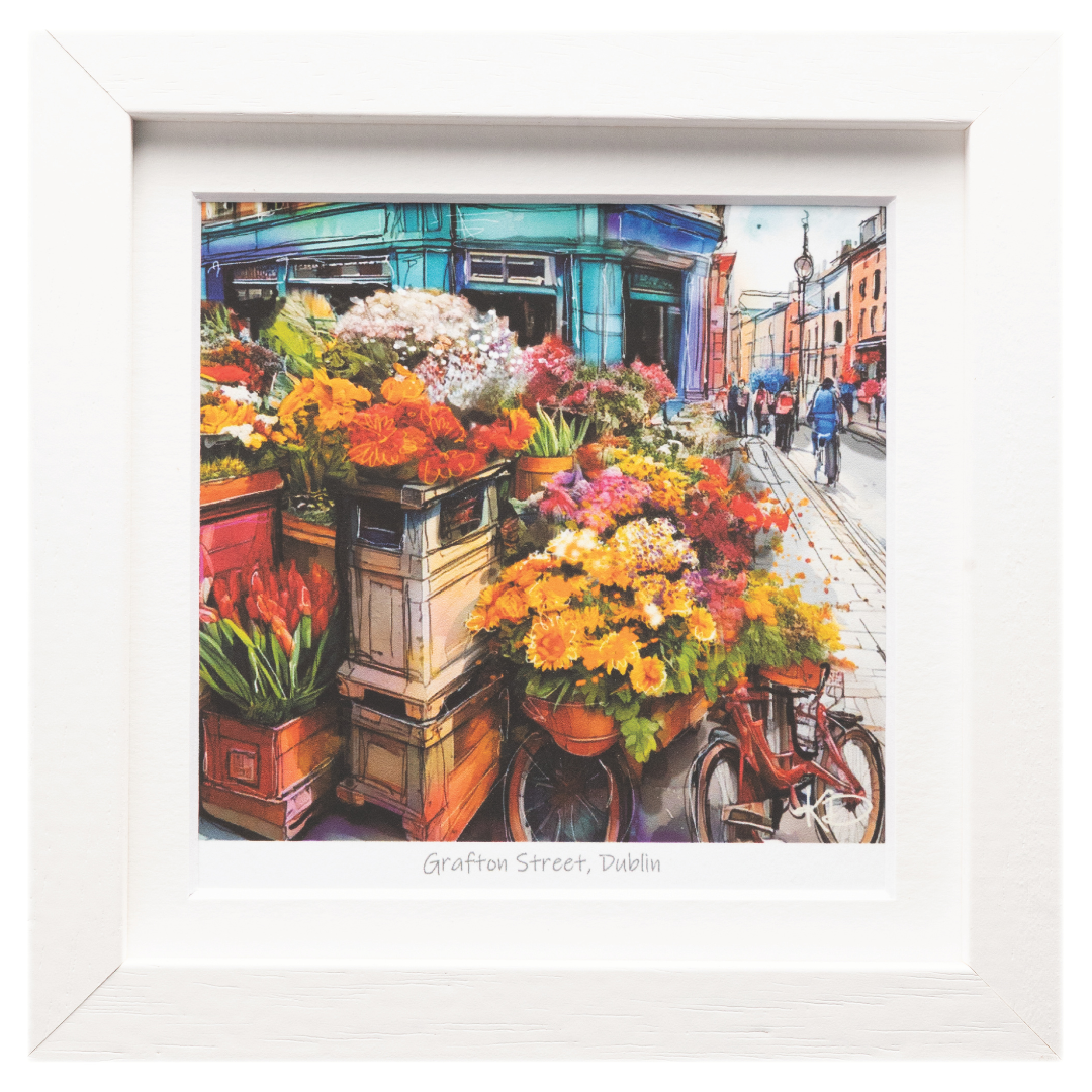 Grafton Street Dublin White framed Print