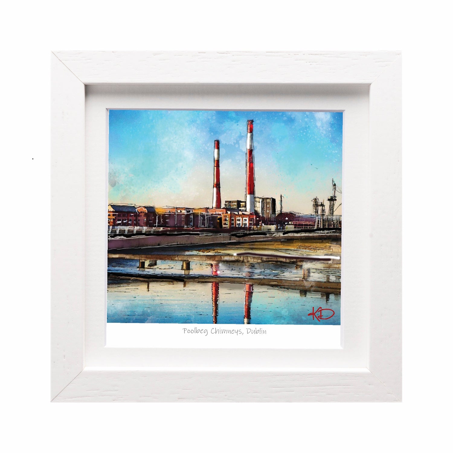 Poolbeg Chimneys Dublin White Framed Print