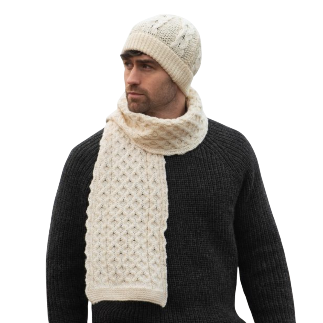 Merino Wool Honeycomb Hat & Scarf Set Natural