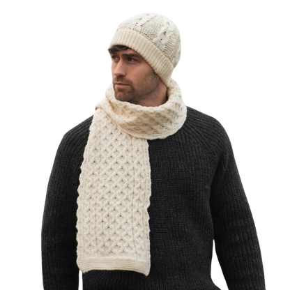 Merino Wool Honeycomb Hat & Scarf Set Natural
