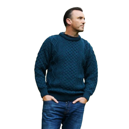Men's Aran Crew Neck Blackwatch Jumper
