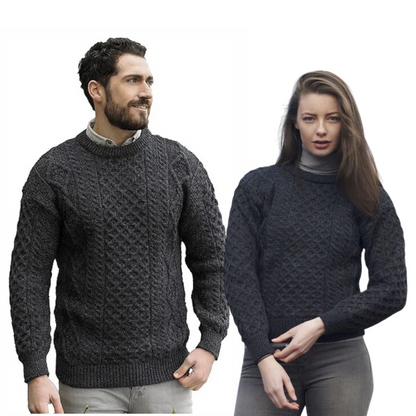 Men's Aran Crew Neck Charcoal Sweater