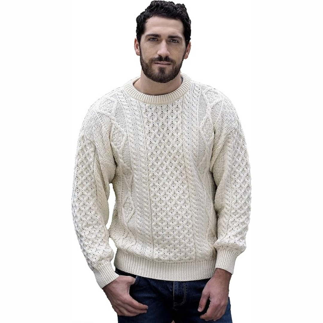 Men's Aran Crew Neck Natural Jumper