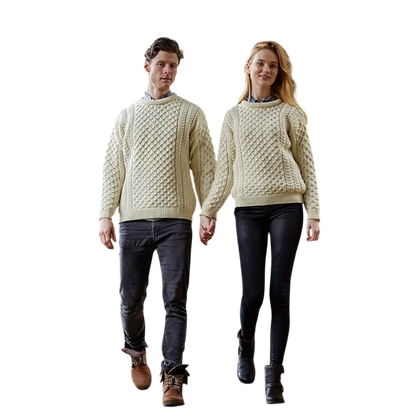 Unisex Irish Cable Knitted Crew Neck Natural Jumper