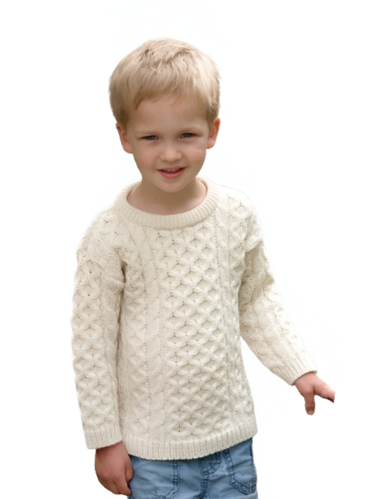 Kid's Traditional Aran Crew Neck Natural Jumper