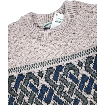 Irish Aran Jacquard Crew Neck Jumper Oatmeal