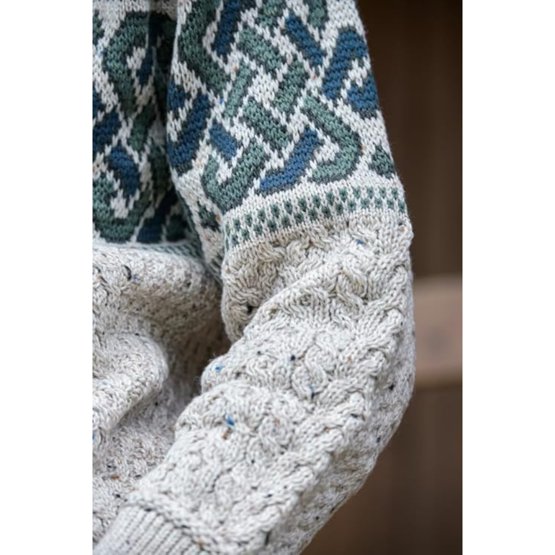 Irish Aran Jacquard Crew Neck Jumper Oatmeal