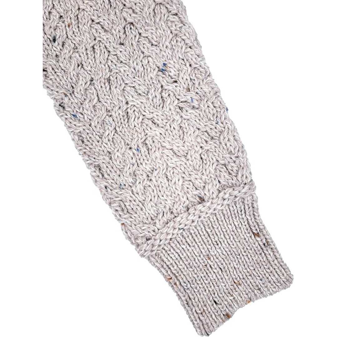 Irish Aran Jacquard Crew Neck Jumper Oatmeal