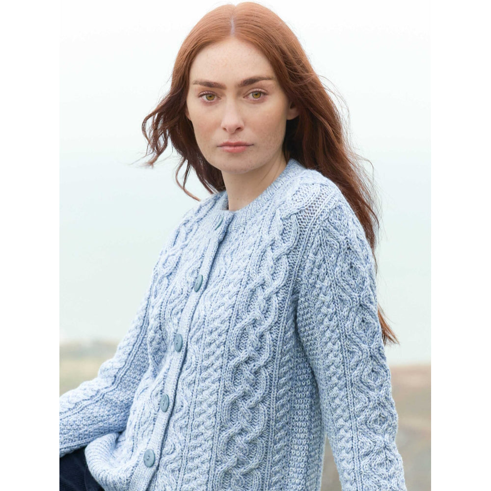 Women's Tramore Short Button Ice Marl Aran Cardigan 