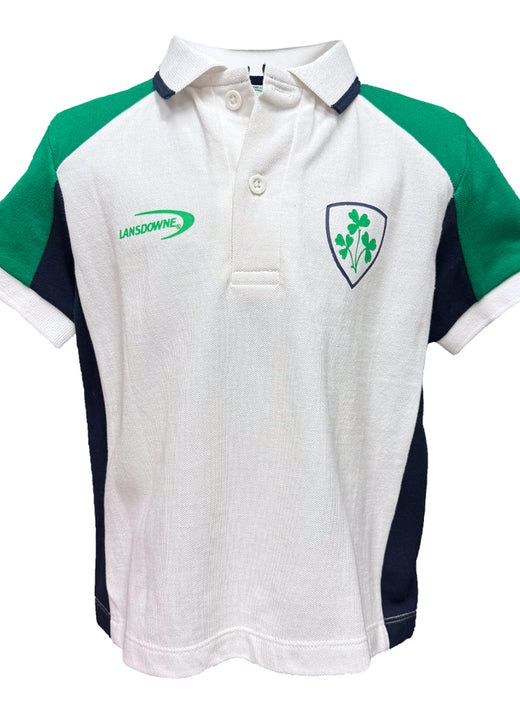 Lansdowne Ireland kids polo shirt white with green sleeves and crest on the left chest
