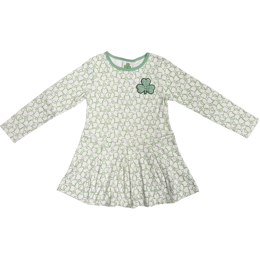 Shamrock White and Green All Over Print Kids Long Sleeve Dress