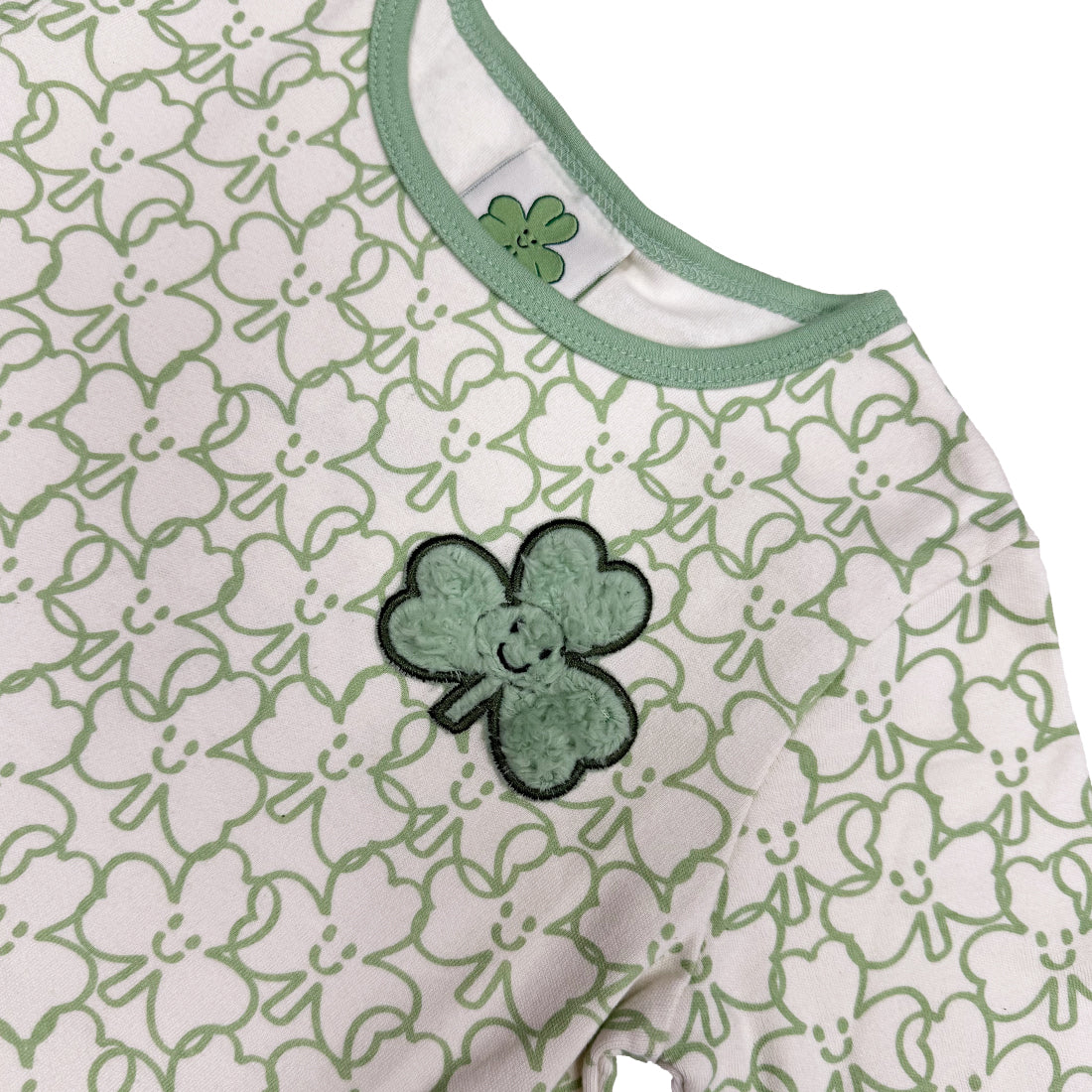 Shamrock White and Green All Over Print Kids Long Sleeve Dress