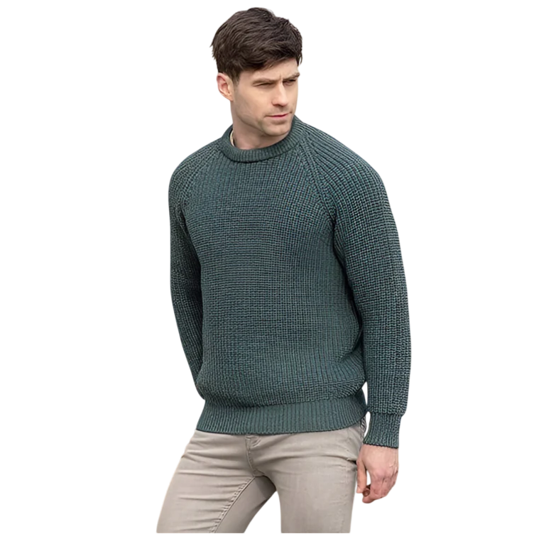 Men's Fisherman Ribbed Aran Moss Jumper