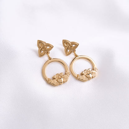 Claddagh Knot Gold Earrings