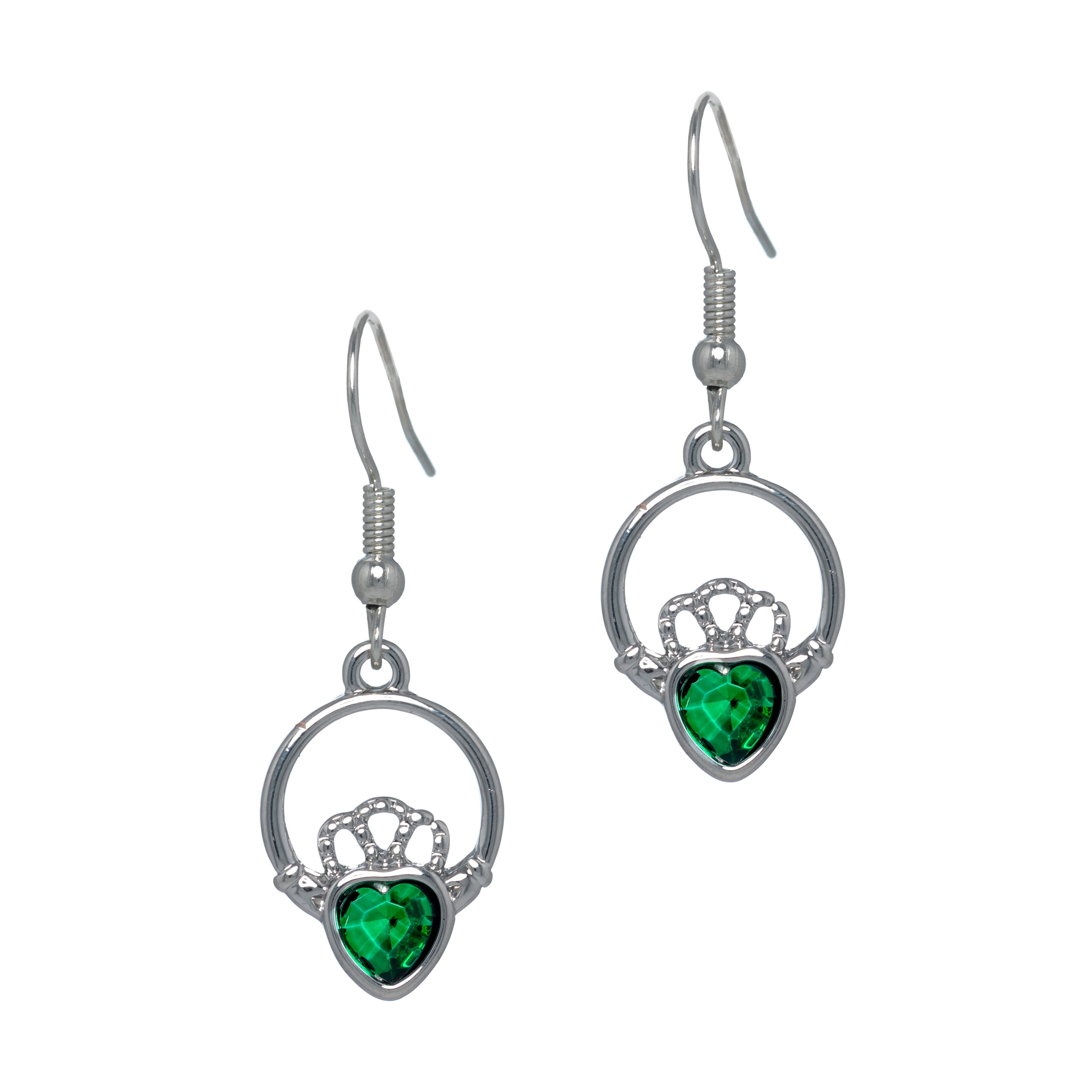 Silver Plated Round Claddagh Drop Earrings