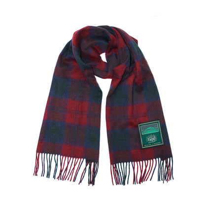 Heritage Traditions Wool Scarf With Burgundy Red And Blue Tartan Design