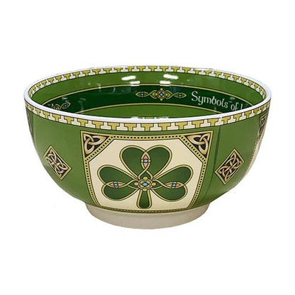 Symbols of Ireland 14 cm bowl with green exterior, clover centerpiece and Celtic border.