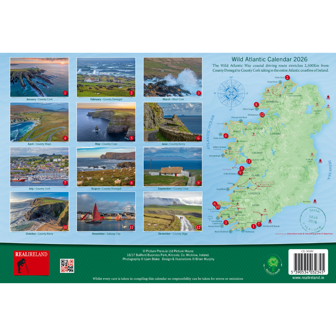 A4 Wild Atlantic Way Wall Calendar 2026