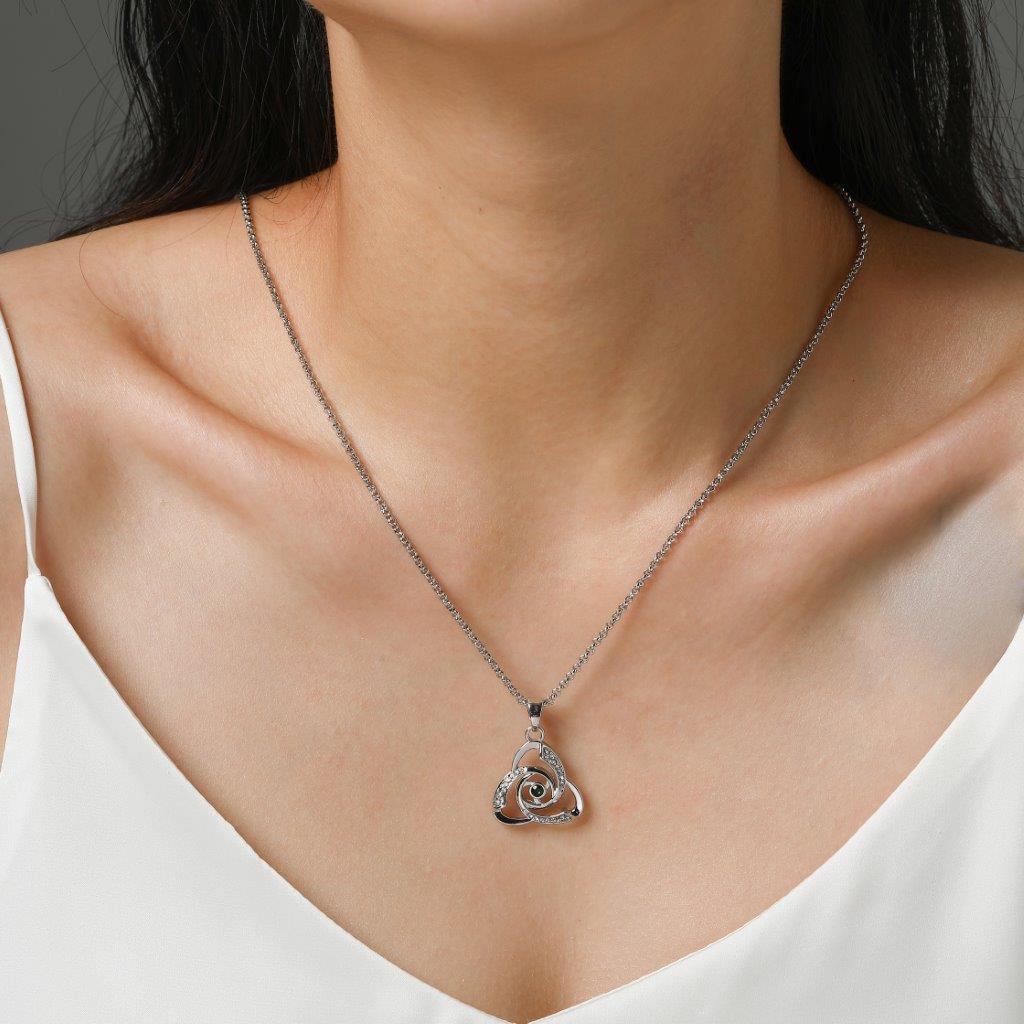 Trinity Knot Swirl Design Green Stone Pendant 