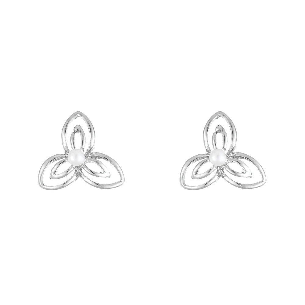 Ladies Silver Plated Trinity Style Pearl Earrings