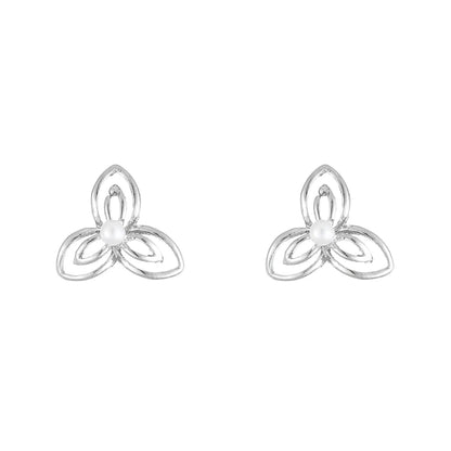 Ladies Silver Plated Trinity Style Pearl Earrings